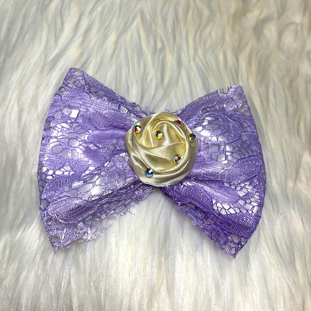 Purple Lace & Satin Hair Bow